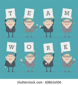 Businessman with the word (teamwork)