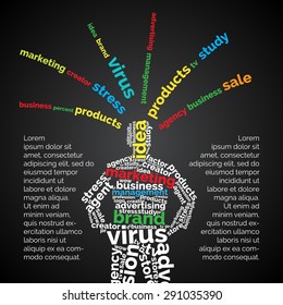 Businessman of the words. Marketer. Black background