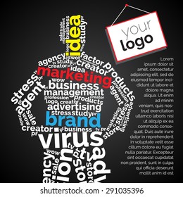 Businessman of the words. Marketer. Black background