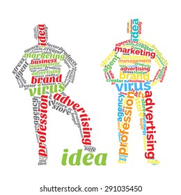 Businessman of the words. Marketer. White background