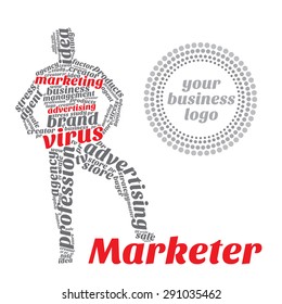 Businessman of the words. Marketer. White background