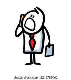 Un empresario en el trabajo habla furiosamente con un socio, regaña a un subordinado. Imagen vectorial de un hombre gritando y sosteniendo documentos en sus manos.