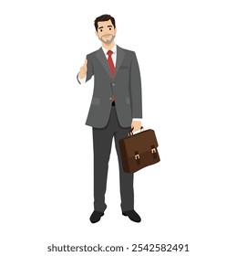 Businessman in work clothes asking for a handshake hand. Flat vector illustration isolated on white background