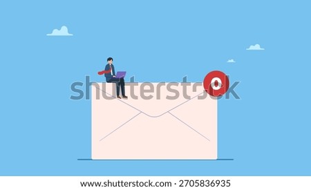 Businessman work with computer laptop on email envelope. Email management, handle many emails or manage to reply all emails, efficiency or productive way, prioritize or categorize information.
