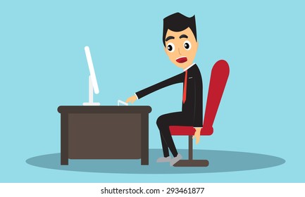 Businessman work with computer on office on daytime vector.