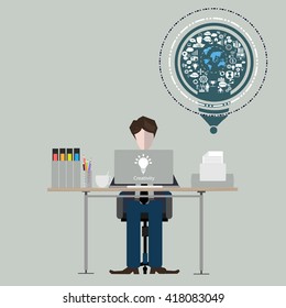 Businessman at work creative. Flat design illustration 