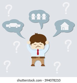 Businessman work to family and working for future. vector cartoon illustration