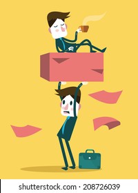 Businessman work hard alone. Exploit partner concept. vector illustration