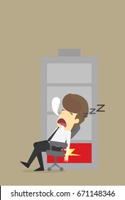 Businessman work hard by sleeping on chair, relax recharge energy battery increase power, Business cartoon concept character.