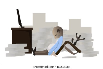 a businessman work so hard on white background