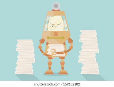 businessman work hard same robot
