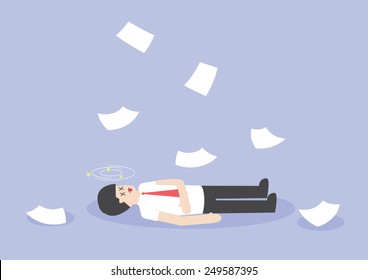 Businessman work hard and unconscious on the floor, VECTOR, EPS10