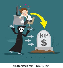 Businessman work hard until dead, illustration vector cartoon