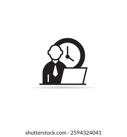 businessman and work hours icon with shadow on white background