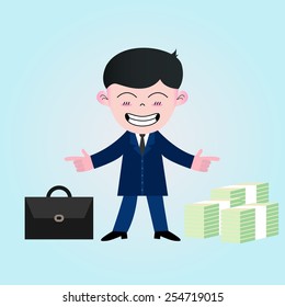Businessman work make to money, vector illustration,