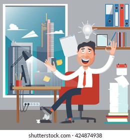 Businessman at Work. Man had an Idea in Office Gesturing Ok. Vector illustration