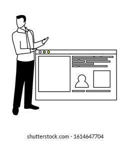 businessman in the work office making presentation vector illustration design