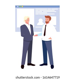 businessman in the work office making presentation vector illustration design