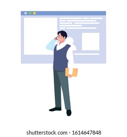 businessman in the work office making presentation vector illustration design