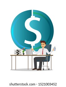 Businessman work on computer. vector illustration.