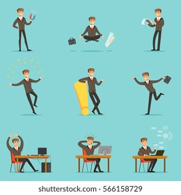 Businessman Work Process Series Of Business Related Scenes With Young Entrepreneur Cartoon Character
