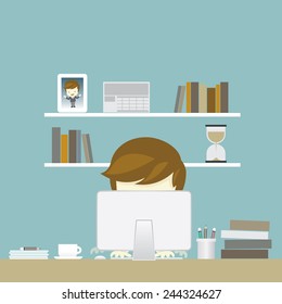 businessman and work space, vector illustration