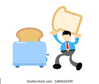 businessman worker and bread toast maker cartoon doodle flat design style vector illustration