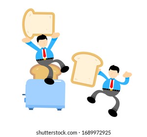 businessman worker and bread toast maker cartoon doodle flat design style vector illustration
