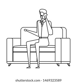 businessman worker calling with smartphone in the livingroom