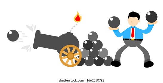 businessman worker and cannon war explode cartoon doodle flat design style vector illustrator