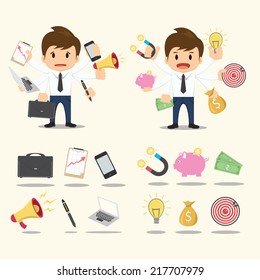 Businessman worker character Icon set vector  