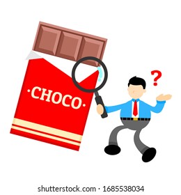 businessman worker and chocolate candy bar snack cartoon doodle flat design style vector illustration