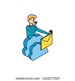 businessman worker with cloud computing and envelope vector illustration design