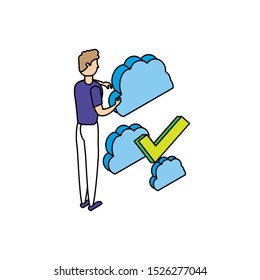 businessman worker with clouds computing vector illustration design