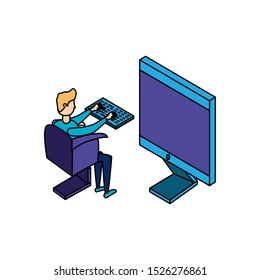 businessman worker with display computer vector illustration design
