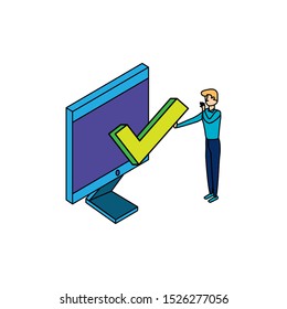 businessman worker with display computer vector illustration design