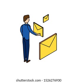 businessman worker with envelope mail vector illustration design