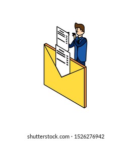 businessman worker with envelope mail vector illustration design