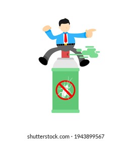 businessman worker eradicate cockroach bug spray insecticide cartoon doodle flat design style vector illustration