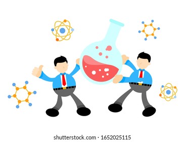businessman worker and experiment laboratory flask research science cartoon doodle flat design style vector illustration