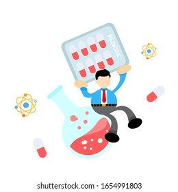businessman worker and experiment laboratory medicine drug health cartoon doodle flat design style vector illustration