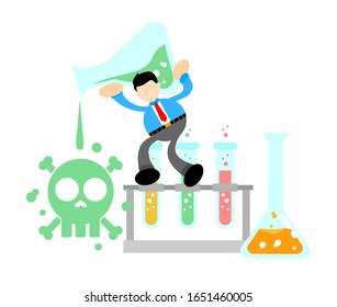 businessman worker hazardous skull alert danger toxic laboratory formula cartoon doodle flat design style vector illustration