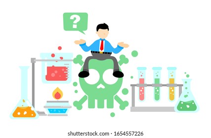 businessman worker hazardous skull alert danger toxic laboratory formula cartoon doodle flat design style vector illustration