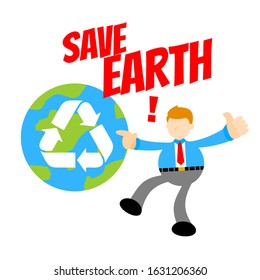businessman worker and healthy world recycle cartoon doodle flat design style vector illustration