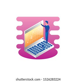 businessman worker with laptop computer vector illustration design
