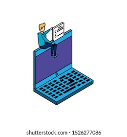 businessman worker with laptop and documents vector illustration design