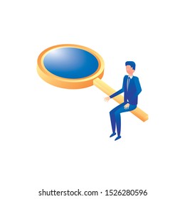 businessman worker with magnifying glass vector illustration design
