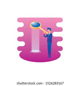 businessman worker with magnifying glass vector illustration design