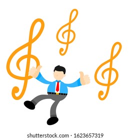 businessman worker and music melody clef music note cartoon doodle flat design style vector illustration