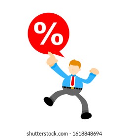 businessman worker and percent red bubble sign cartoon doodle flat design style vector illustration